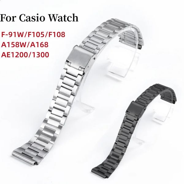 Bandas de relógio Faixa de relógio para Casio F-91W 18mm Pulseira de aço inoxidável para F105 F108 A158W A168 AE1200 AE1300 Substituição Watchstrap Metal Band 231110