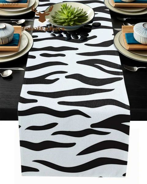 Luxury Animal Skin Texture Zebra Table Runner for Hotel Dining - High Quality recycled cotton and Linen Blend (L231110)