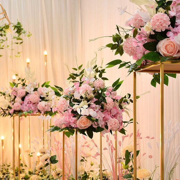 Bola de flores para peças centrais de seda rosa hortênsia flor arranjo de flores de casamento para mesa de festa em casa decoração de rack de flores de chumbo de estrada