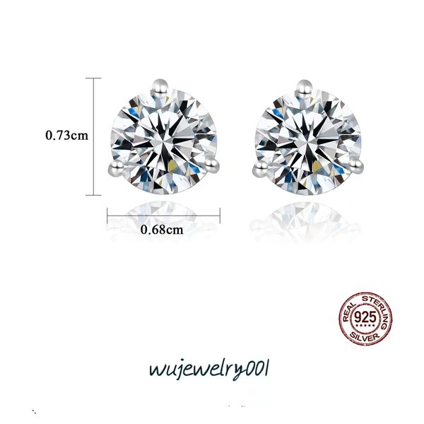 Mosonite-Diamant-Ohrringe, Diamant-Ohrstecker mit drei Krallen, S925-Sterlingsilber, Platin-Beschichtung, modische, einfache Damen-Ohrringe, neuer Trend