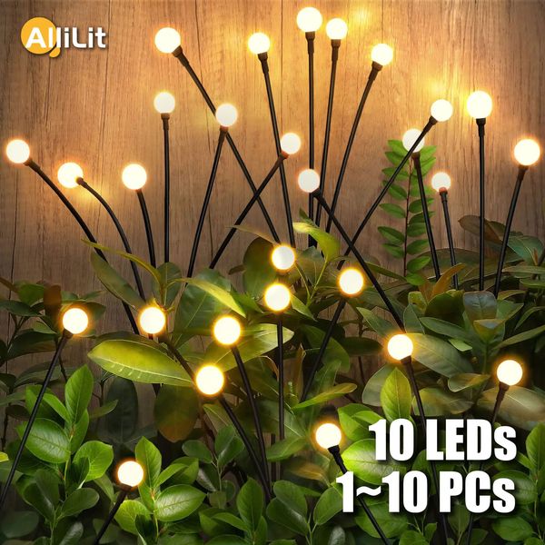 Decorações de jardim AlliLit 1 ~ 10pcs LED Luzes solares ao ar livre Lâmpada Firefly Decoração de jardim à prova d'água Jardim Home Gramado Fogos de artifício Ano Natal 231109