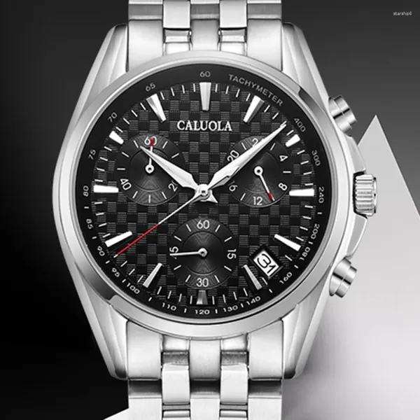 Relógios de pulso 37mm Cronógrafo Relógio Homens Luxo Chrono Relógios Moda Aço Inoxidável Safira Cristal 50m Relógios À Prova D 'Água Caluola 2023