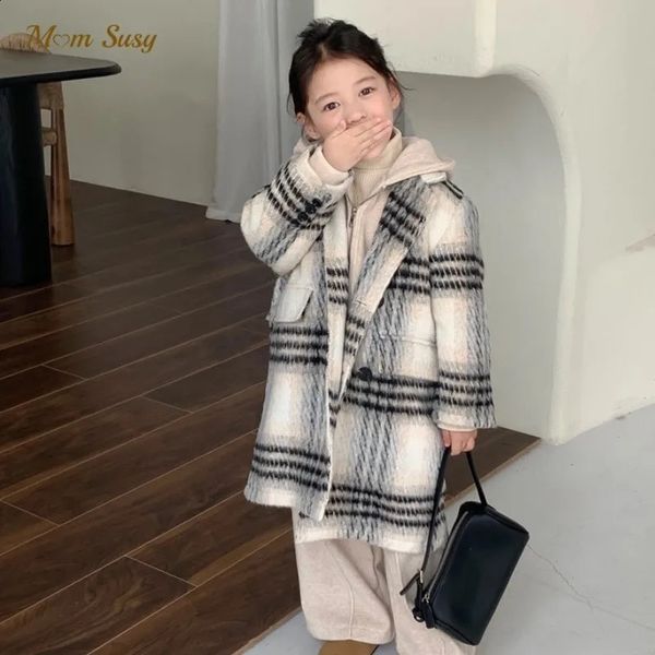 Casaco moda bebê menina xadrez jaqueta de lã longo inverno primavera outono criança tweed boutique outwear roupas de lã 27y 231109