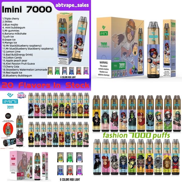 Imini rnm Tornado 7000 Puffs Puff 7000 7k Disposto E Cigarros apresenta bobina de malha 15ml Vapes descartáveis Pen Tornado R e M 7000 0/2/3/5%