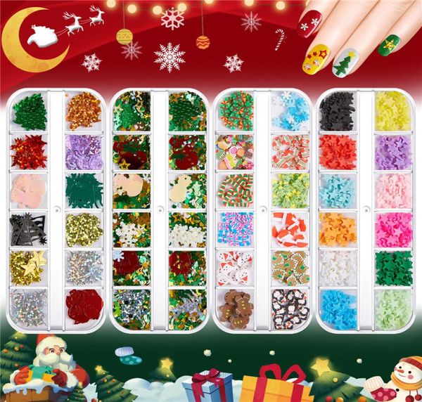 12 Grids Kerst Holografische Nagels Pailletten DIY Nail Art Sneeuwvlokken Boom Sterren Glitter Vlokken Gemengde Stijlen Sparkly Ambachten Decorati5150249