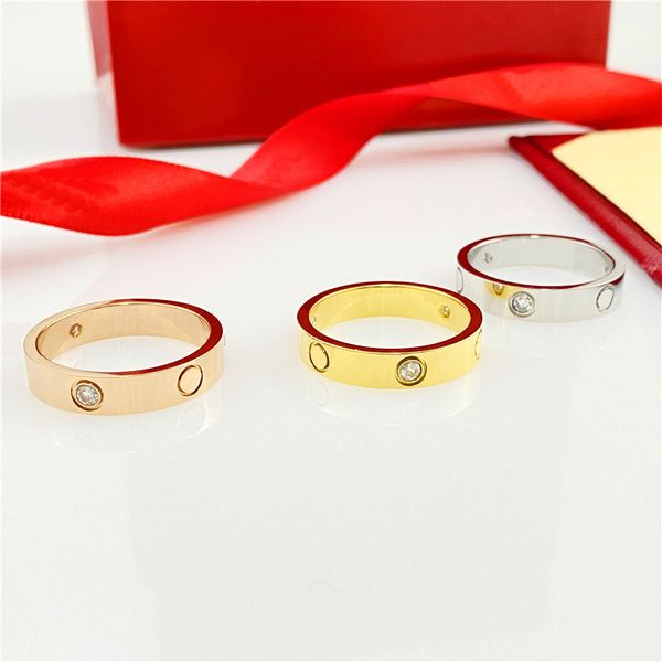 Anel de aço de titânio para mulher de amor para designer de jóias para parafuso da aliança de casamento anéis de luxo para homens jóias femininas com diamantes rosa de prata dourada 4/5/6mm anel de ouro de caixa vermelha