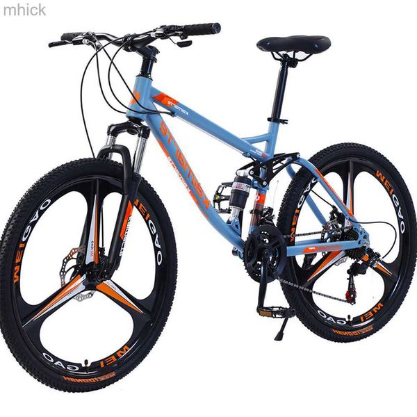 Fahrradpedale 26 Zoll 21 Geschwindigkeit Federgabel aus Kohlenstoffstahl Fahrrad Doppelscheibenbremse Mountainbike Perlenfuß Blau M230410