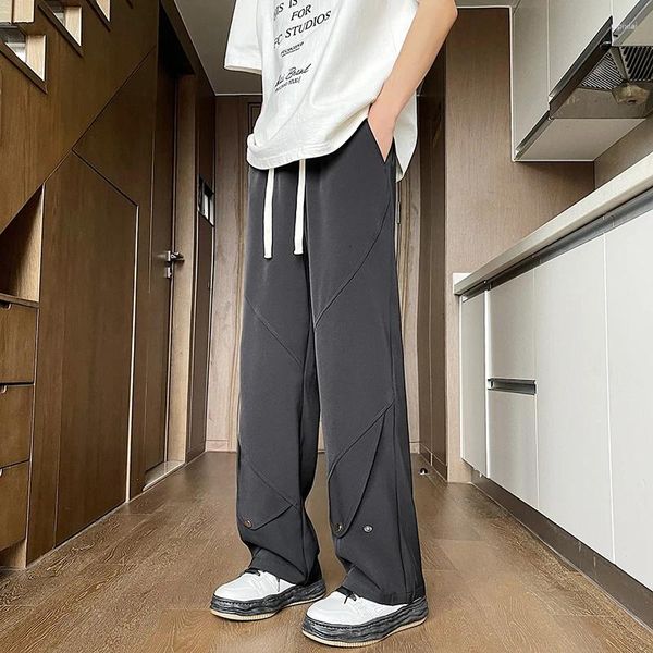Calças masculinas verão gelo seda carga gótico designer marca harajuku bottoms oversized calças largas perna cor sólida masculino streetwear