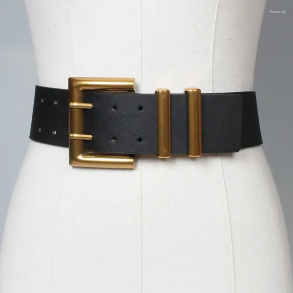 Ремни 2023 Кожаный ремень женский винтажный с большой металлической пряжкой широкий пояс женский дизайнерский бренд