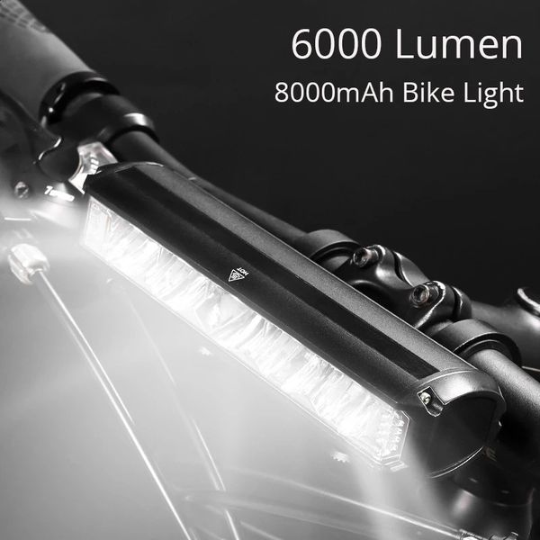 Luzes de bicicleta 6000 lúmens luz frontal recarregável 8000mAh poderosa lâmpada LED USB Mtb lanterna traseira conjunto acessórios 231109