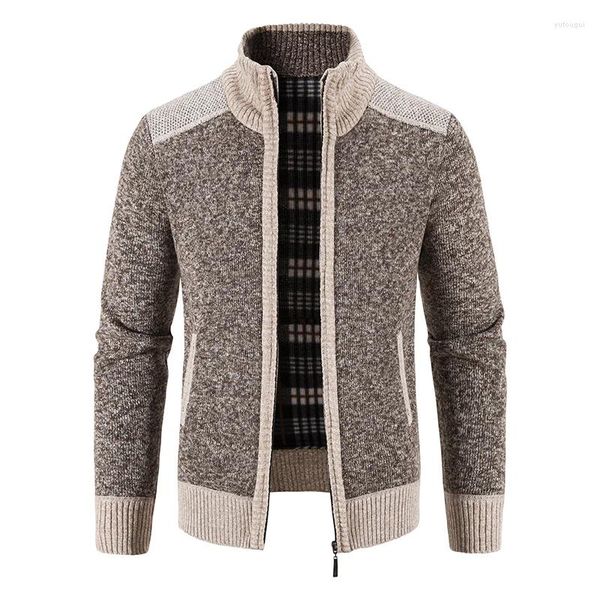 Camisolas masculinas de gola alta jaqueta outono inverno casaco de pelúcia com zíper cardigan homem casual malhas roupas masculinas