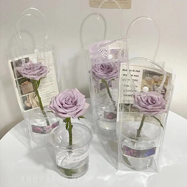 Envoltório de presente PVC saco de flor tenda flor saco transparente sacola diy simples copo flor única loja de flores embalagem 231109