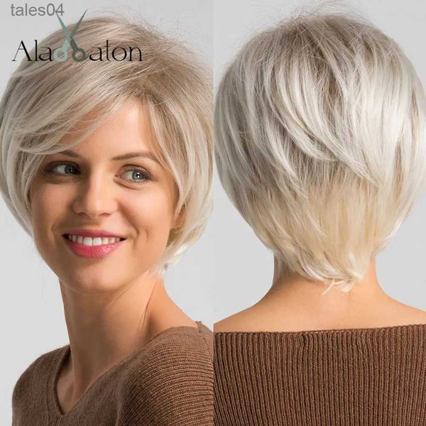 Synthetische Perücken ALAN EATON Blonde kurze Pixie-Schnitt-Synthetikperücke für Frauen Ombre Platinblonde Perücken mit Pony Täglich/Party Hitzebeständiges Haar YQ231110