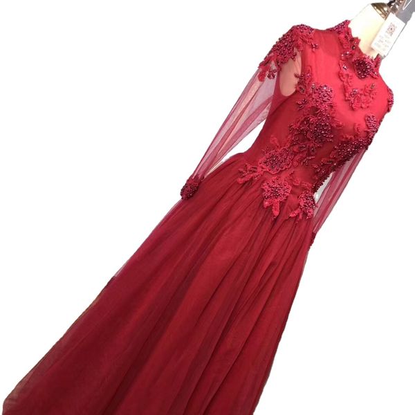 Yeni Varış Dantel Anahtar Deliği Kırmızı önlükler Kadınlar Elbise Bir Çizgi Uzun Kollu Elbise Gelinlik