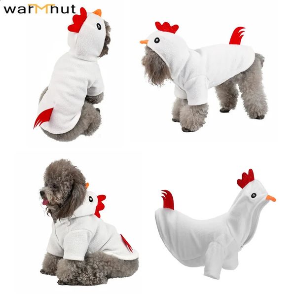 Abbigliamento per cani WarmHut Divertente cane Pollo Costume Animale domestico Halloween Natale Cosplay Mantello Piccolo animale domestico Gatto Costume in pile Felpa con cappuccio Abiti caldi 231110