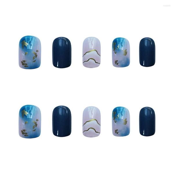 Falsche Nägel 24 STÜCKE Blue Halos Staining Press On Nail Sweet Style Wearable Full Cover