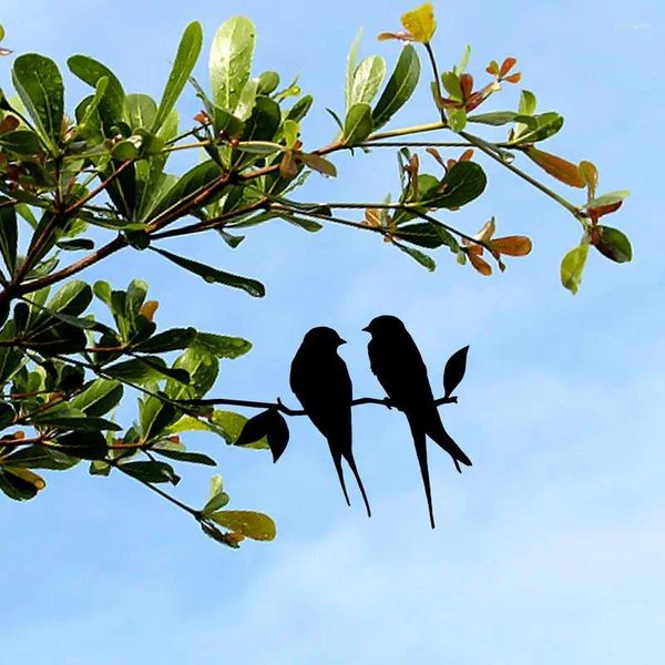 Decorazioni da giardino Colibrì Decorazione per uccelli in metallo Nero in ferro battuto su ramo di animali Silhouette