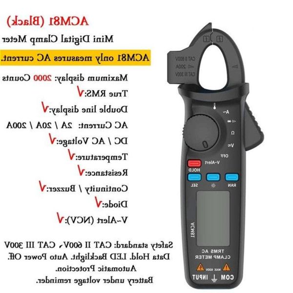 FreeShipping True RMS Pinza amperometrica 1mA Pinza Amperometro Riparazione auto professionale Multimetro digitale Corrente continua CA Volt Temp Condensatore Tester Kxph