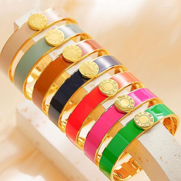 Bangle moda moda aço inoxidável feminina figura romana colorida colorida esmalte titânio titânio 18k jóias de ouro