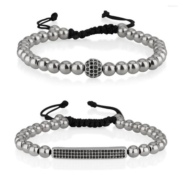 Bracelets de charme Cool luxuoso zircão flash ball bar bend macramame de pulseira homens homens 2023 moda dois sets pilhas de jóias ajustáveis ​​presentes