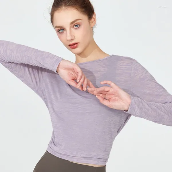 Camisas ativas roupas de yoga das mulheres outono e inverno manga longa camiseta secagem rápida camisa esportiva correndo ginásio saúde