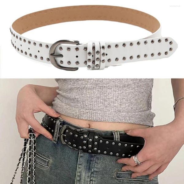 Gürtel Gothic Schwarz Niet Metall Pin Schnalle Pu Leder Taille Gürtel Frauen Hip Hop Bund Für Jeans Hosen Y2k Zubehör