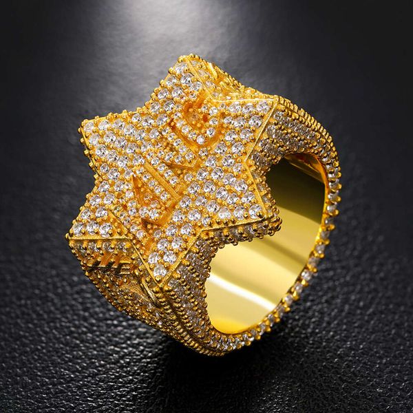 OEM ODM Herrenschmuck vergoldeter Sterling Silber D Farbe VVS Moissanit Diamant King Star Hip Hop Ring