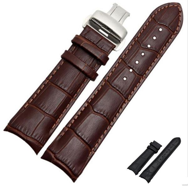 Assista Bandas End Curved End Strap de couro genuíno 22mm 23mm 24mm Adequado para Tissot Fashion T035 Strap Steel Buckle Sireplet Brown 230410