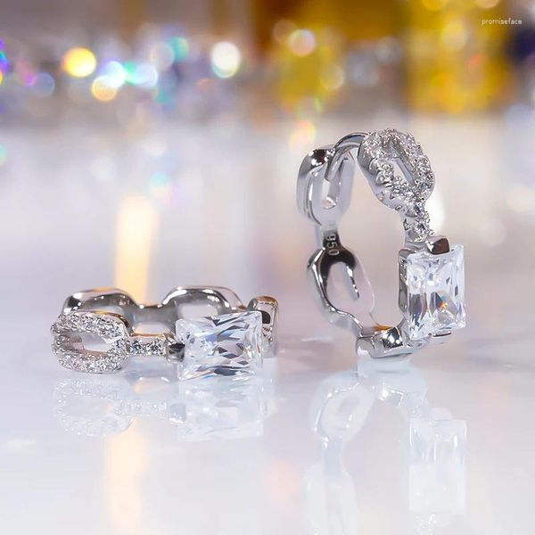 Brincos de garanhão Link Hoop S925 Sterling Silver Platinum Plated Studs Alto Carbono Diamante para Mulheres Jóias Luxo Verão