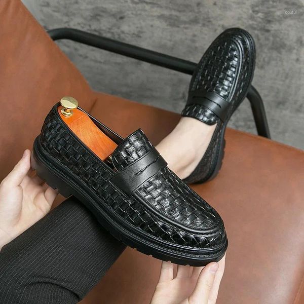 Sapatos de vestido homens moda xadrez impressão lace-up luxo italiano couro preto marrom casamento escritório formal oxford para
