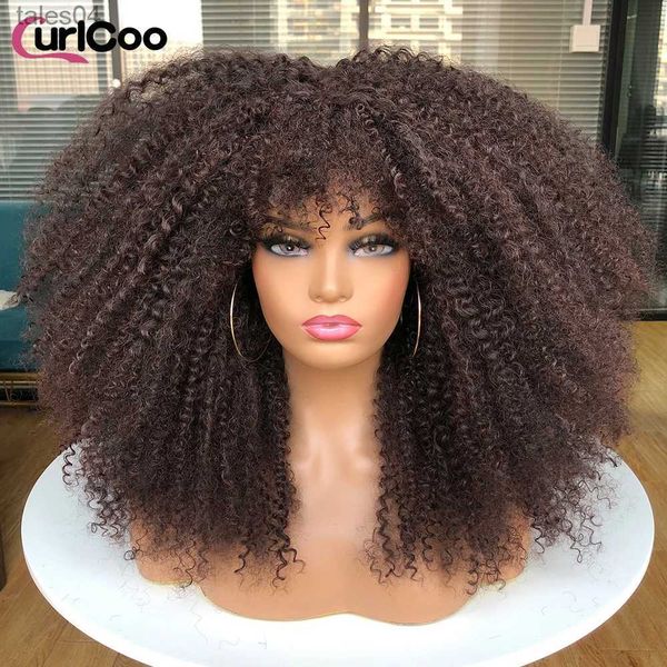 Parrucche sintetiche Parrucche ricci per le donne nere Parrucca riccia afro crespa con frangia Rimbalzante Soffici capelli sintetici naturali Cosplay Party Resistente al calore YQ231110