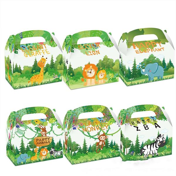 Brocada de presente Jungle Animal Hand Box crianças menino Feliz aniversário Hawaii Holiday Lion Zebra Monkey Candy Bande