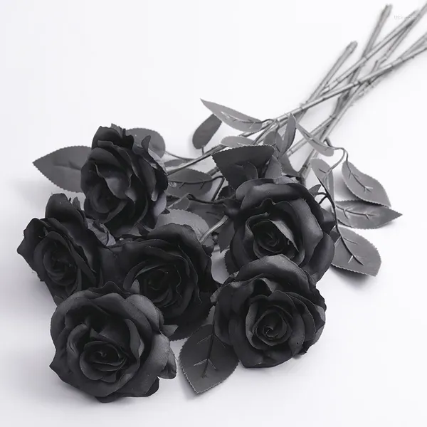 Dekorative Blumen YOMDID 5 Stück Seide schwarze Rose künstlicher Blumenkopf Blumenstrauß Zuhause Wohnzimmer Hochzeit Halloween Weihnachten Dekor Jahr