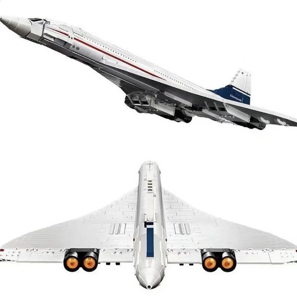 Diecast Modello 2023 10318 Airbus Concorde Kit di costruzione mondiale First Supersonic Airliner Aviation Bricks Educational Toy per bambini 231109