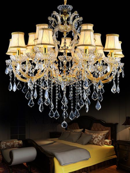 Galaxy Cognac color Crystal Hotel Lampadario Illuminazione domestica Torcia Cristal lustri Lampada a sospensione Lampada a sospensione grande con 15 luci MD88062