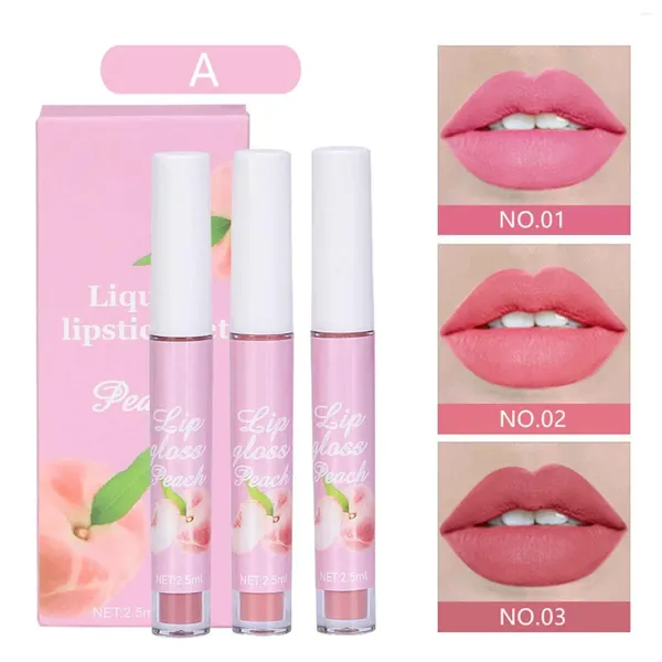 Confezione da 3 set di lucidalabbra per frutta con rossetto liquido in velluto e smalto antiaderente da 2,5 ml