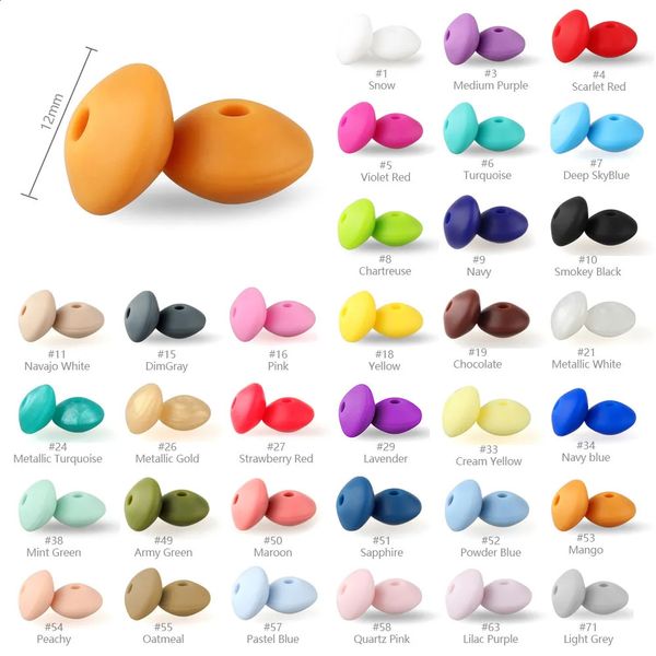 Mordedores Brinquedos 50 Pcs 12mm Lentilha Silicone Beads Perle Dentição DIY Food Grade Bebê Abacus Teether Bead Dentição Colar Brinquedo de Enfermagem 231109