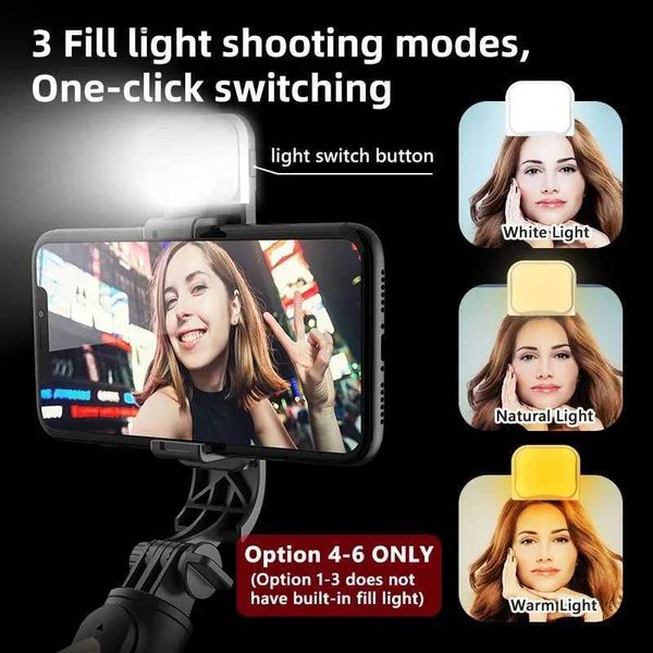Selfie-Einbeinstative Mini faltbares drahtloses Bluetooth-Selfie-Stick-Stativ mit Fernauslöser-Fülllicht Mini Trepied Gathering Travel Q231109