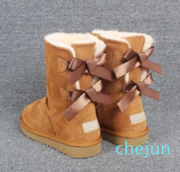 Natal clássico botas de algodão alto botas de inverno couro real bailey bowknot feminino bailey arco bota de neve