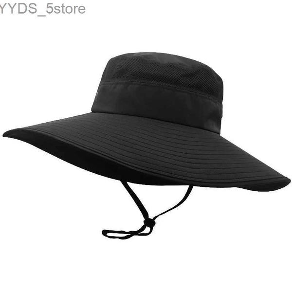 Chapéus de aba larga Chapéus de balde 15cm aba grande verão pescador chapéu de secagem rápida malha leve respirável boné de sol homem tamanho grande chapéu de balde 60-65cm yq231110