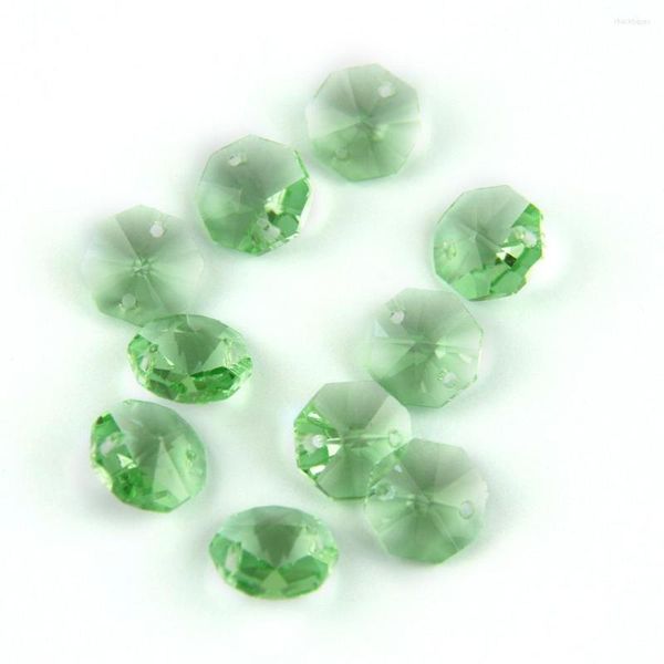 Chandelier Crystal Lt.Green 14mm Octagon Beads com 1 orifício/2 orifícios Lâmpada de lâmpada de peças de fita do componente para casamento em casa DIY