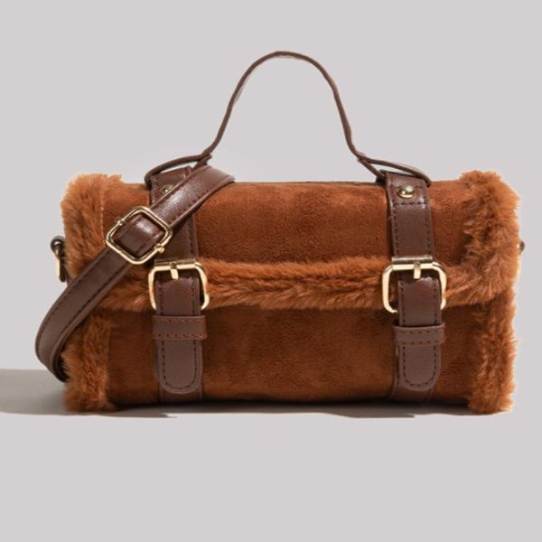 Bolsa de Bolsa Brown Vintage Mulheres 2023 Versátil Messenger Bag Fashion Fashion Portable Fur ombro Bagevening