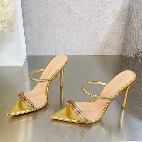 Gianvito rossi shinestones mula camurça sandálias deslizamentos de salto salto salto salto os saltos de luto de luxo de capa de luxo para femininos de luxo para fábrica calçados de fábrica de festas