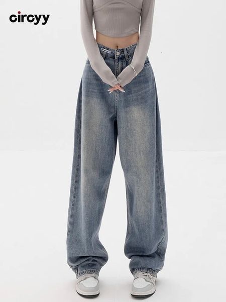 Женские джинсы Мешковатые женские широкие джинсовые брюки с высокой талией Голубые свободные брюки 2023 Корейская повседневная уличная одежда Y2K Fashion 231110