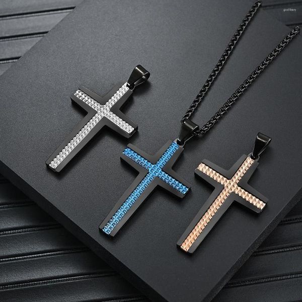 Ketten 2023 Kreuz Halskette Titan Stahl Rhombus Schwarz Blau Und Roségold Farbe Anhänger Für Männer Frauen 44 29mm
