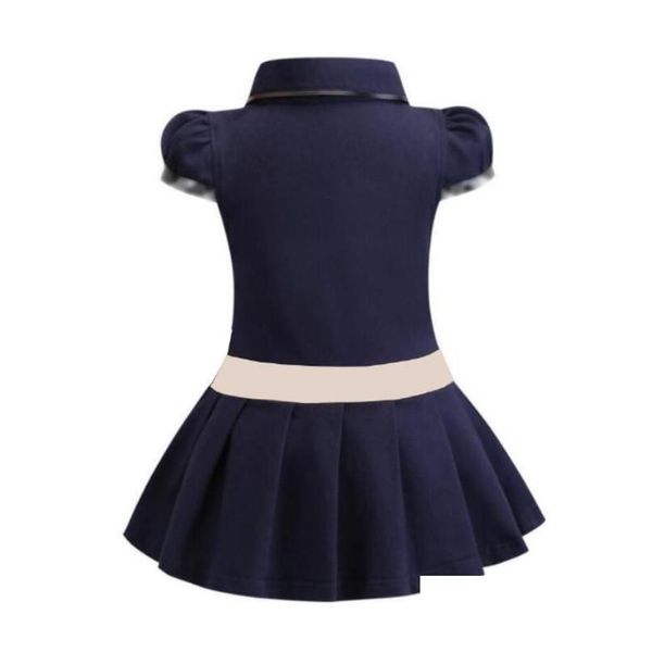 Abiti da ragazza Neonate Abito bavero College Vento Manica corta Camicia a pieghe Gonna Bambini Abbigliamento casual firmato Abbigliamento per bambini Dro Dhygb