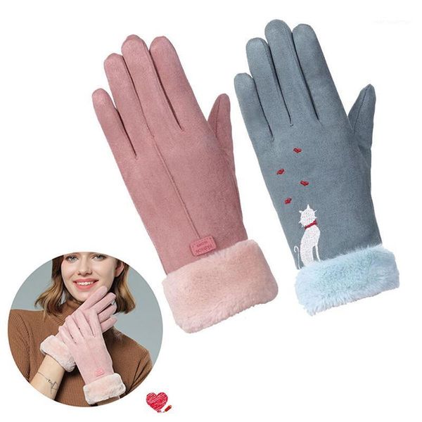 Fünf-Finger-Handschuhe für Frauen, Herbst, Winter, niedlich, pelzig, warme Handschuhe, volle Fingerhandschuhe, Outdoor-Sport, weiblich