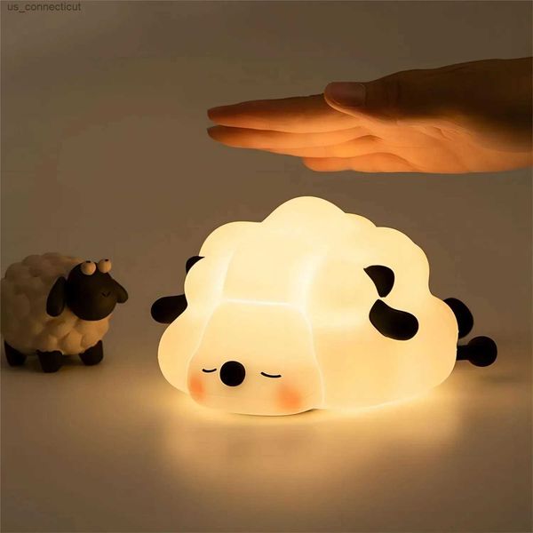 Luci notturne LED Cute Sheep Night Light USB Lampada da notte in silicone Ricaricabile Sensore tattile Luce notturna Panda Lampada da coniglio per bambini Arredamento camera da letto R231110