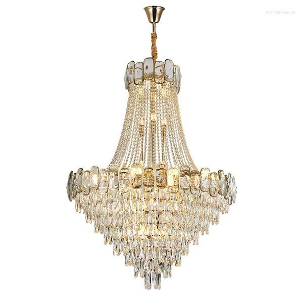 Lampadari Crystal Light Fixture Hall Decor Lampada a sospensione a LED dimmerabile Lustre Lampadario in oro Elettrodomestico di lusso