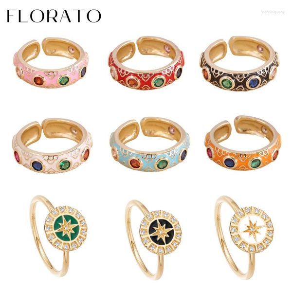 Кольца кластера FLORATO 24K позолоченное эмалированное эпоксидное открытое кольцо для женщин Bosemia Vintage Hoop Модные свадебные украшения для девочек подарки на день рождения